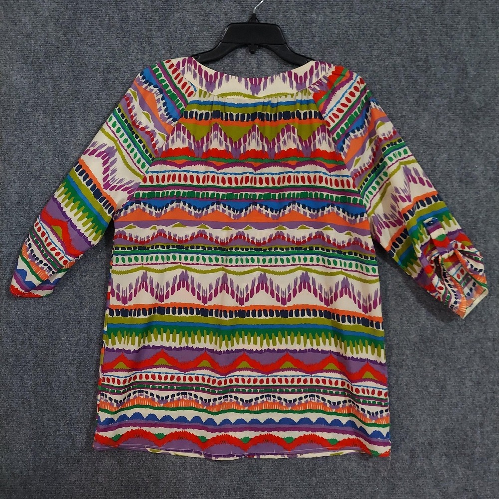 West Kei Blouse Tunic Womens XL Striped V Neck 3/4 Roll Tab Top Summer Beach - Picture 3 of 9
